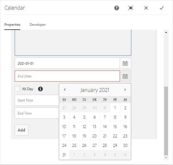 Calendar Properties