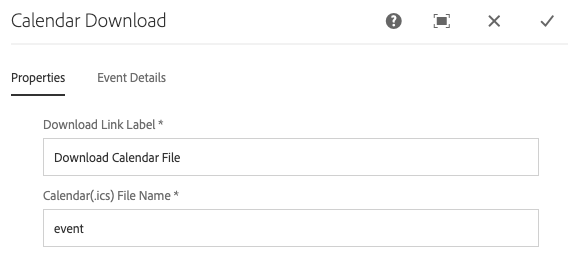 Calendar Download Properties