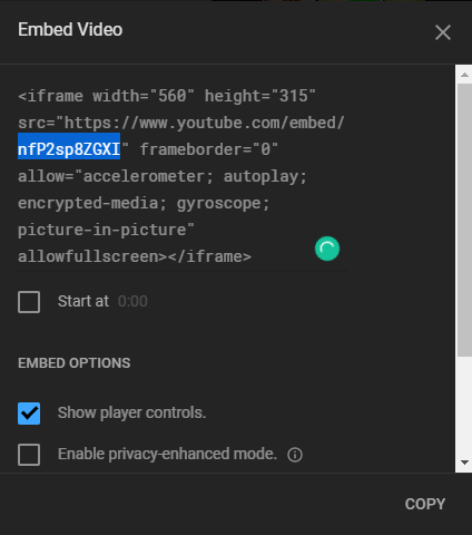 Embedded Video Properties