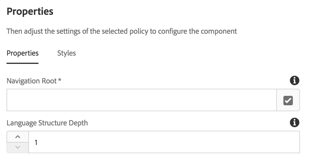 Language Selector Properties